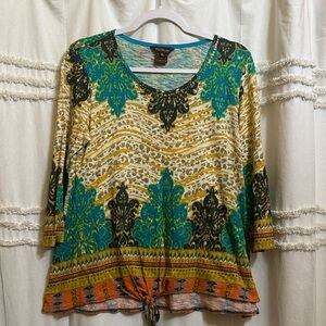 Multiples Women’s Teal and Orange 3/4 Sleeve Top Small